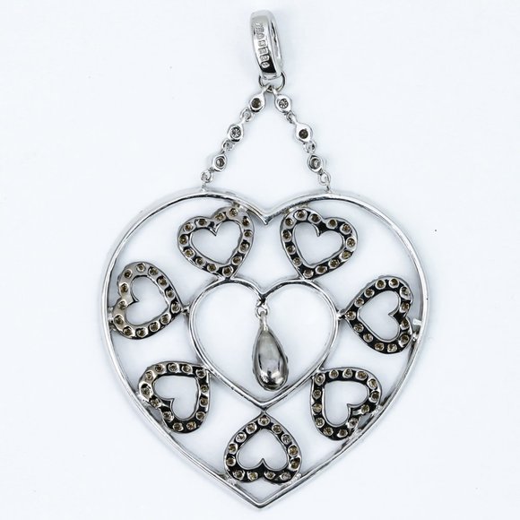 18k White Gold w/ Champaign and White Diamonds Heart Pendant 217-Diamonds! - Picture 3 of 3